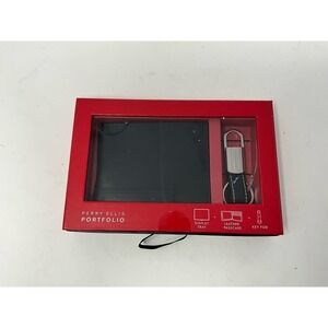 Perry Ellis Portfolio Black Leather Bi-Fold Mens Credit Card Wallet w/ Key Chain